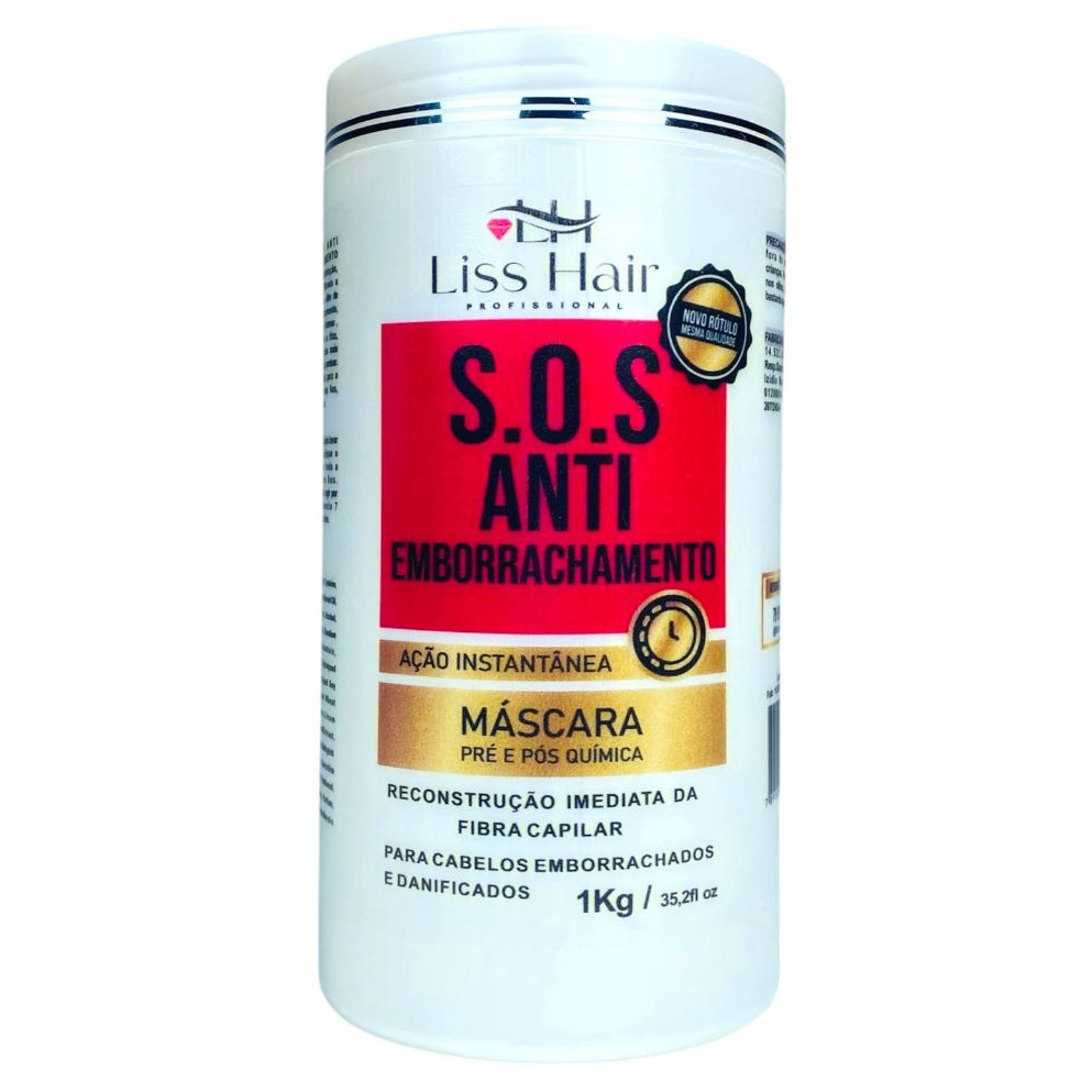 Máscara de Reconstrução S.O.S Antiemborrachamento Ação Instantânea 1Kg Liss Hair Profissional