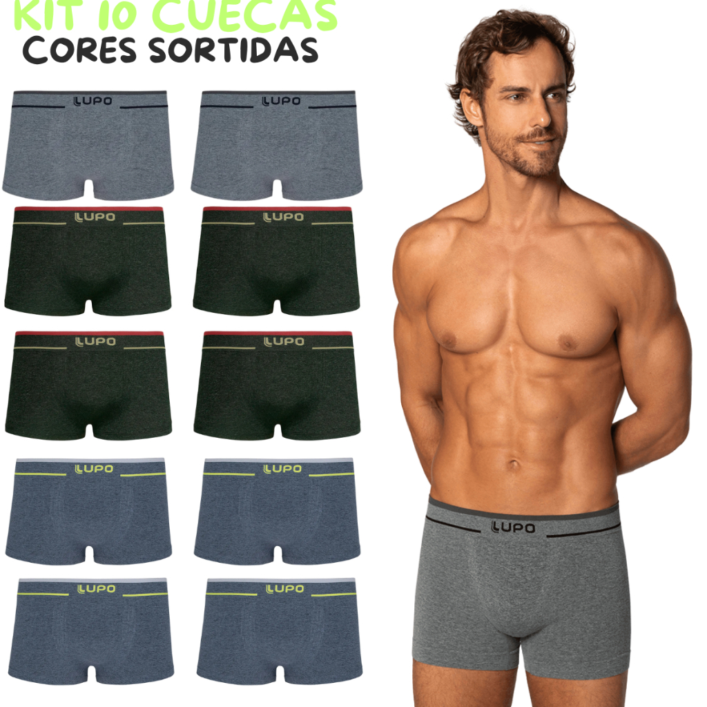 Kit 5 ou 10 Cueca Boxer Lupo Microfibra Sem Costura Original Confortável Não Machuca