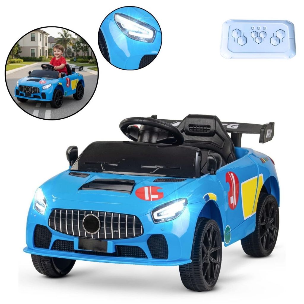Mini Carro Elétrico Infantil Esportivo 12V Azul Com Controle Remoto Função Música E Luzes LED - Importway em Oferta na Shopee