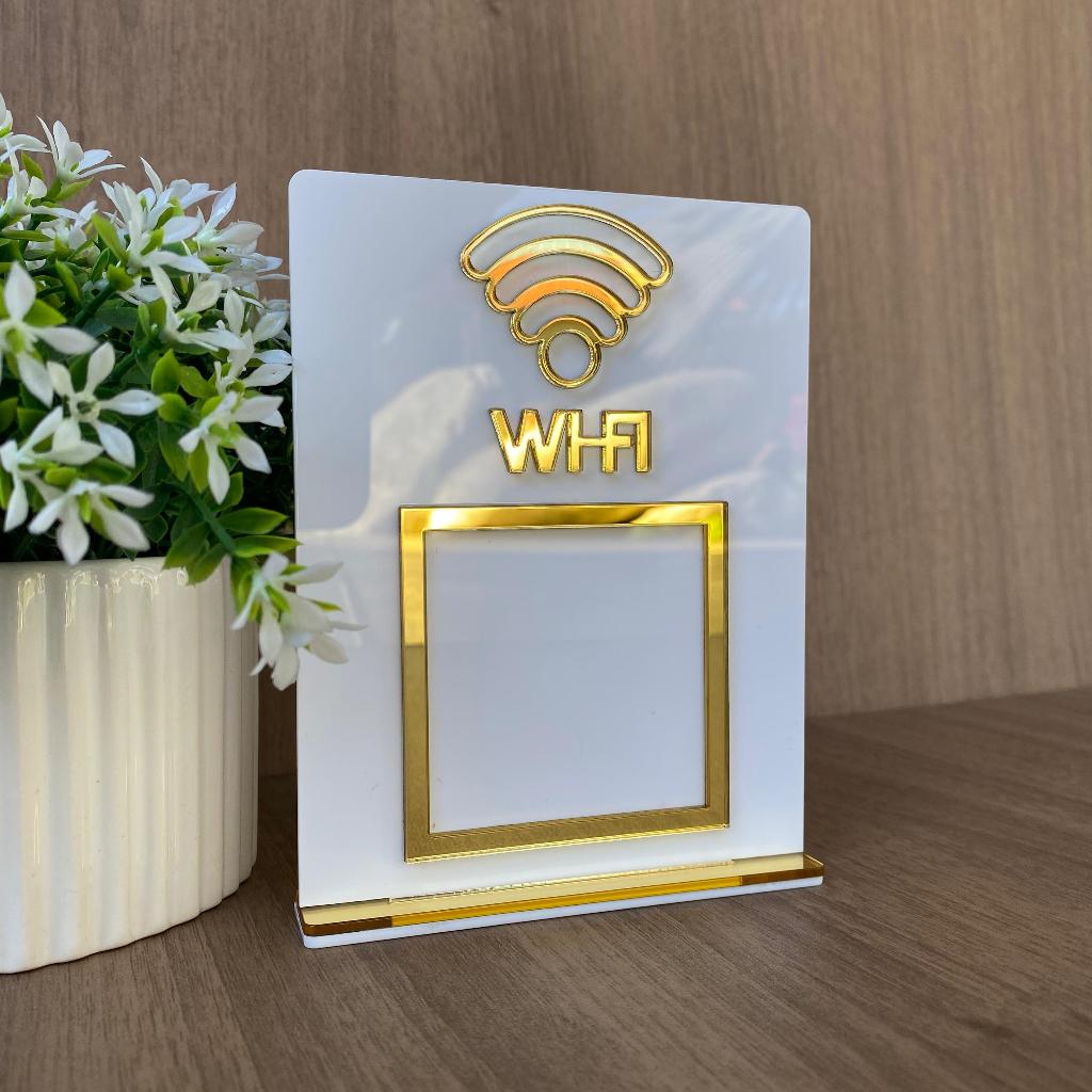 Placa QR Code WiFi em Acrílico Espelhado Display de Mesa para Loja Balcão Sinalização Recepção