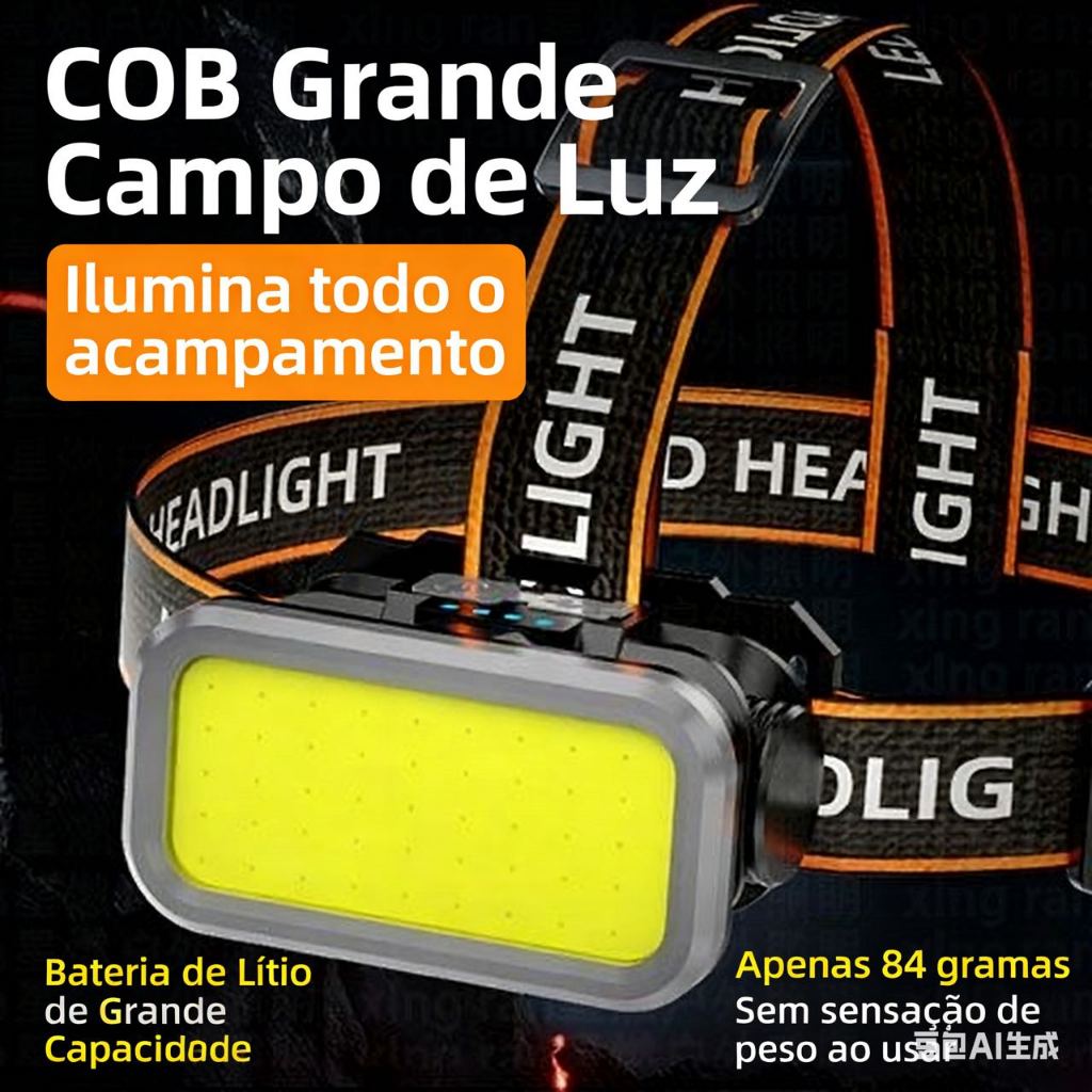 Lanterna de cabeça recarregável robusta e durável ideal para aventuras ao ar livre pesca e trabalho À prova d'água