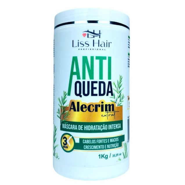 Máscara Antiqueda Alecrim Cabelos 3x Mais Fortes e Macios 1Kg Liss Hair