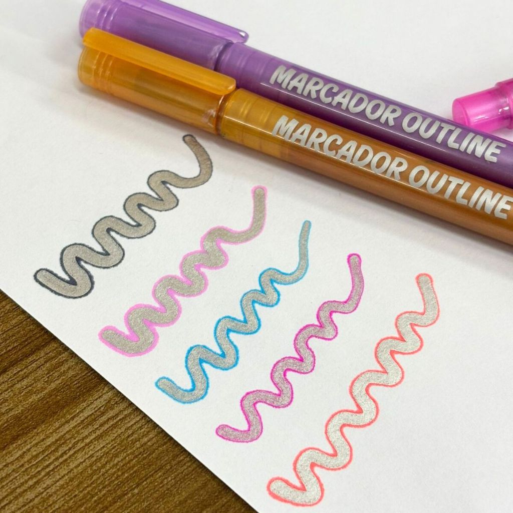 8 Canetas Marcador Outline Efeito Dual Color Caneta Brush Lettering Caneta Metalizada Marca Texto em Oferta na Shopee