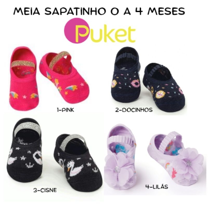 Meia Sapatinho/Sapatilha bebê Puket - 0 a 4 meses e 5 a 8 meses em Oferta na Shopee