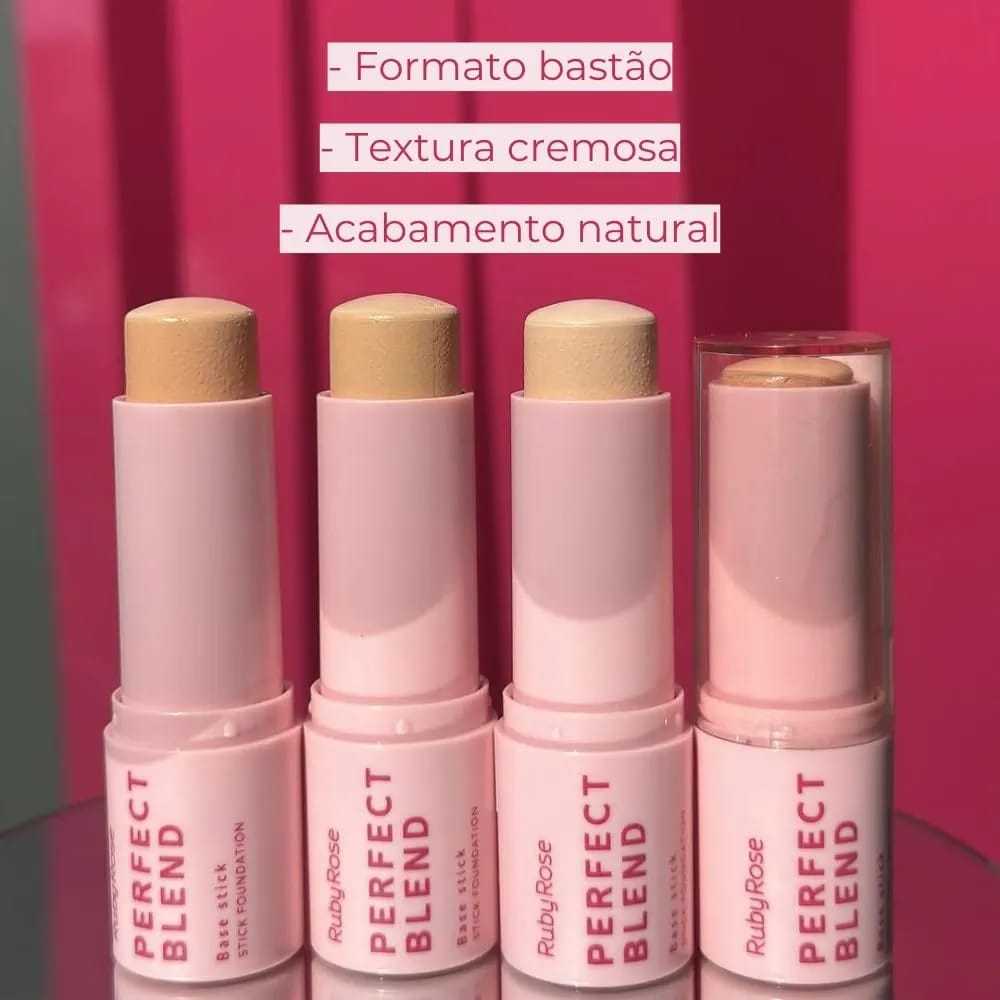 Base Stick Ruby Rose Perfect Blend - Textura Cremosa, Fácil Aplicação e Acabamento Natural em Oferta na Shopee