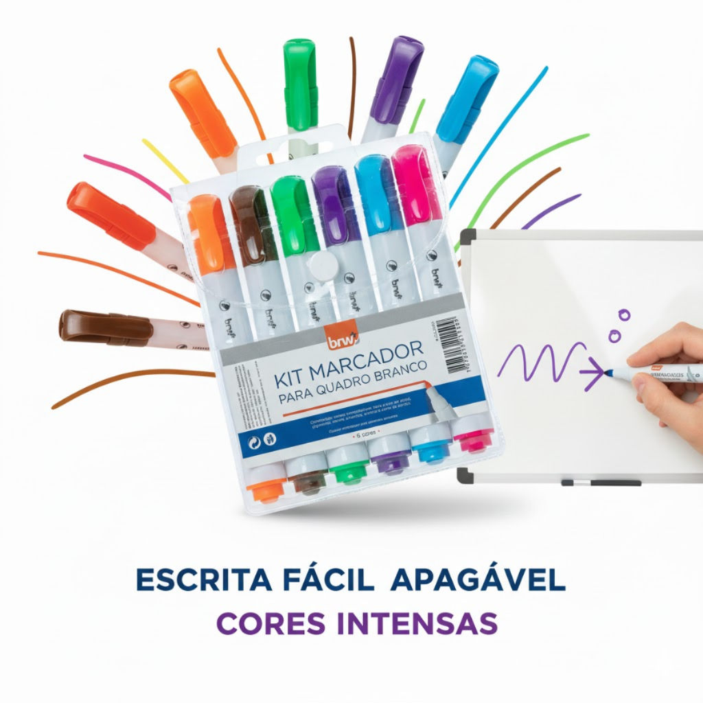 Kit Marcadores Quadro Branco BRW 6 Cores Ponta Redonda em Oferta na Shopee