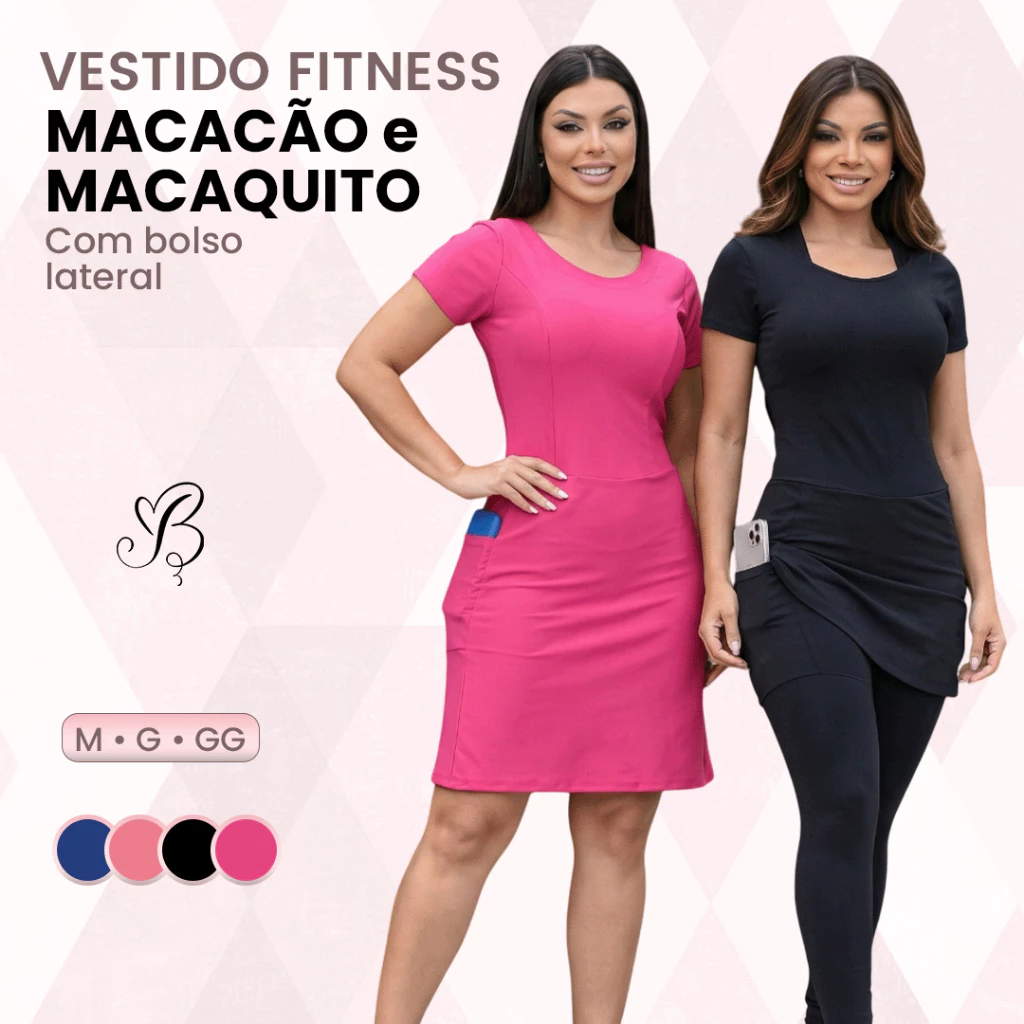 Vestido Fitness Moda Evangélica Macacão Cristã Virtuosa Suplex Com Bolso Academia — imagem 1