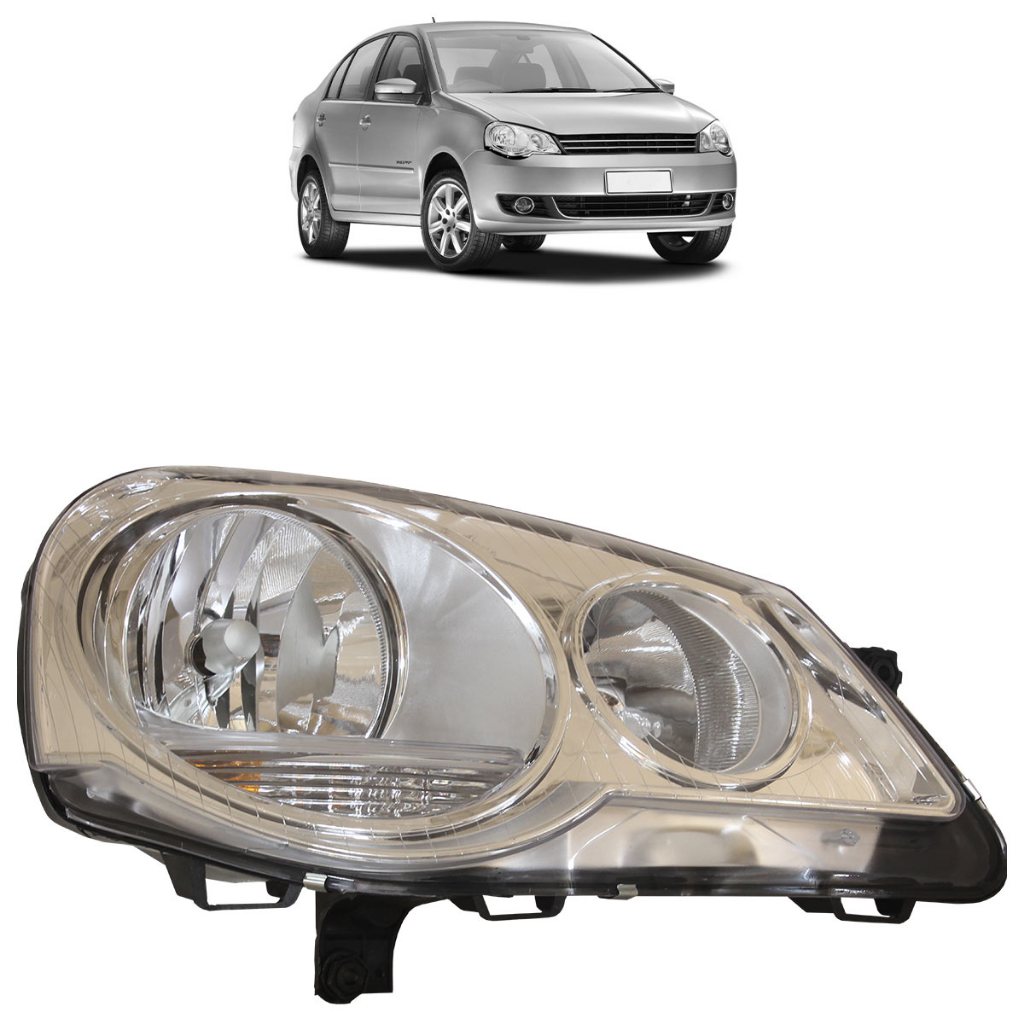 Farol Dianteiro Polo 2007 2008 2009 2010 2011 A 2014 Máscara Cromada Foco Duplo Lente Lisa Acrílico