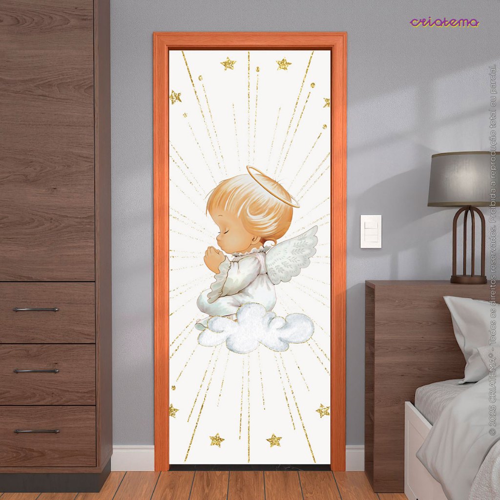 Capa de Porta Quarto Decoração Anjinho Em Tecido Painel Veste Porta Sublimado 0,85x2,10m- ANV-2942 em Oferta na Shopee
