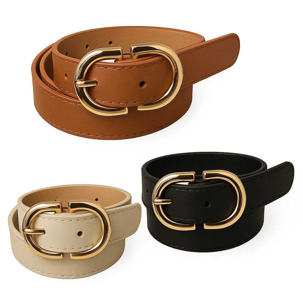 Cinto Feminino Com Fivela Dourada Elegante De Couro Ajustável Moda Casual e Social Acessório da Moda