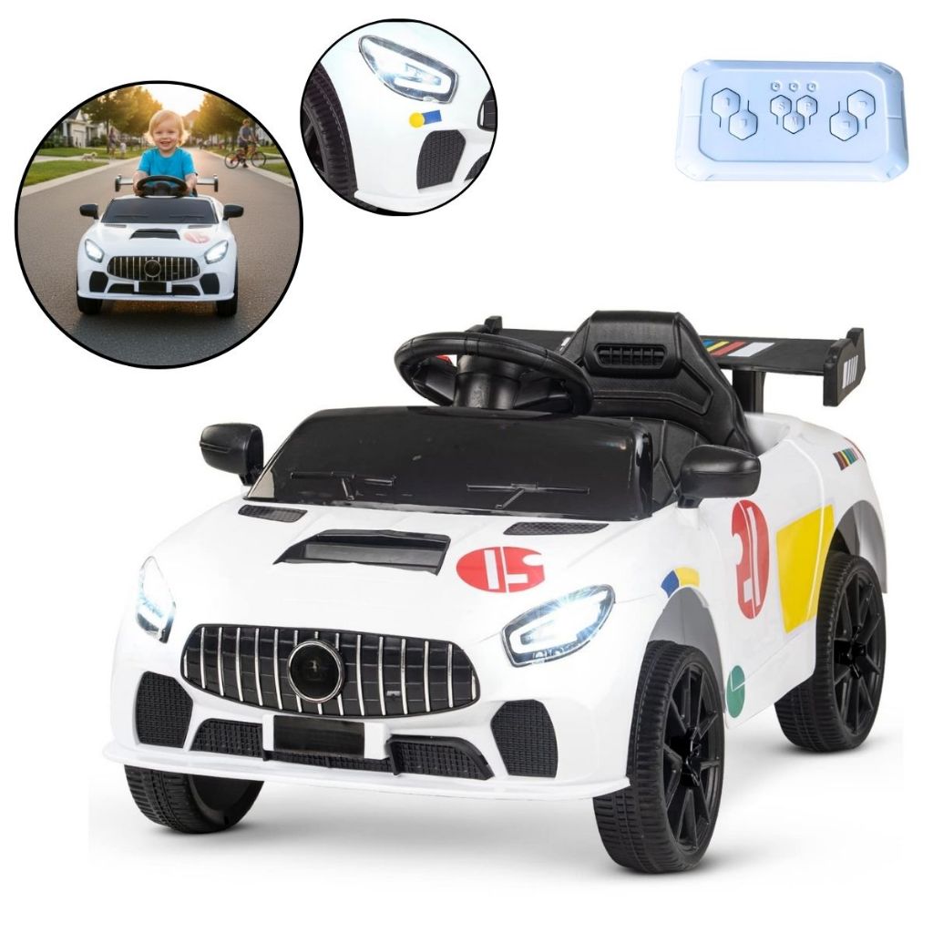 Mini Carro Elétrico Infantil Esportivo 12V Branco Com Controle Remoto Função Música E Luzes LED - Importway em Oferta na Shopee