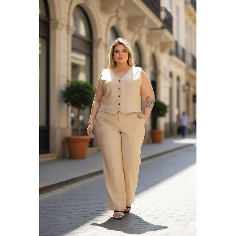 Conjunto Plus Size Alfaiataria Feminino – Colete + Calça Estruturada BH em Oferta na Shopee