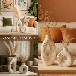 Conjunto de Vasos Esculturais Branco e Marfim Modernos com Aberturas Vazadas para Aparadores, Estantes e Mesas Laterais em Oferta na Shopee