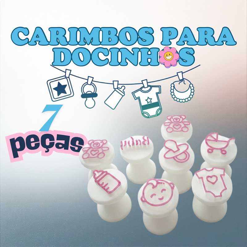7 Carimbos Para Docinhos Chá de Bebê, Infantil, Ursinho, Pezinho, Carrinho, Chupeta, Mamadeira. em Oferta na Shopee