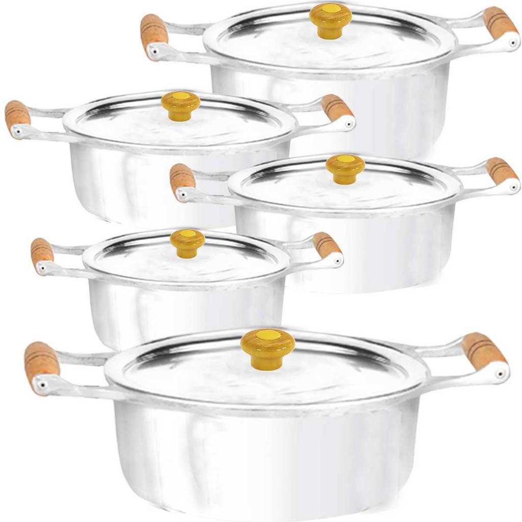 Jogo de Panela Alumínio Batido Fundido Conjunto de Panela 5 peças Pegador de Madeira