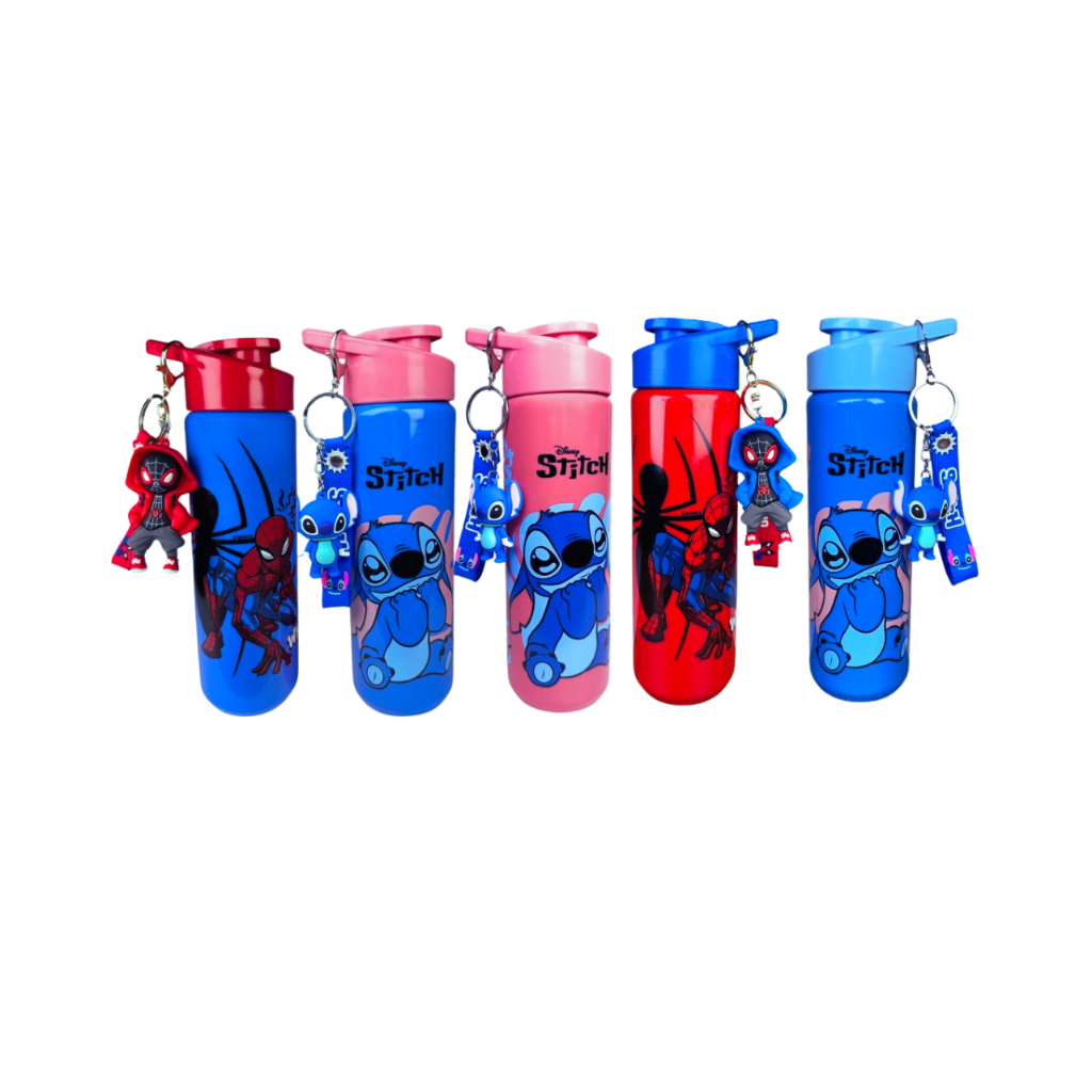 Garrafinha Infantil Tema Stitch, Magia e Homem Aranha 700ml -Alça e Acompanha Lindo Chaveiro em Oferta na Shopee