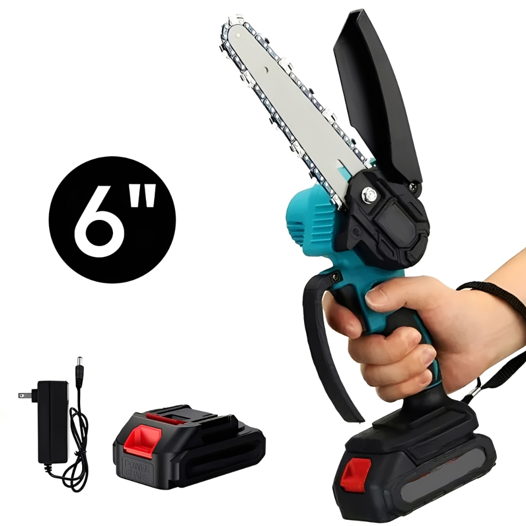 Moto Serra Elétrica A Bateria 48v Mini Motosserra 6 Polegadas Carregador Bivolt Premium