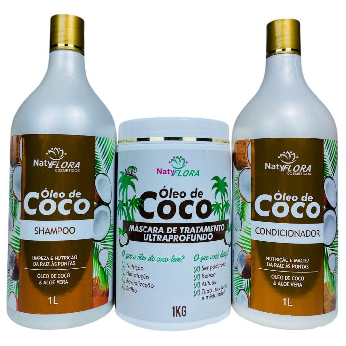 Kit Capilar Óleo de Coco Hidratação e Brilho 1L 3 Passos NatyFlora em Oferta na Shopee