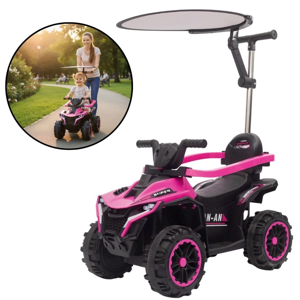 Mini Quadriciclo Elétrico 6V Infantil Com Empurrador Cobertura E Bateria Recarregável Rosa Proteção Solar - Importway em Oferta na Shopee