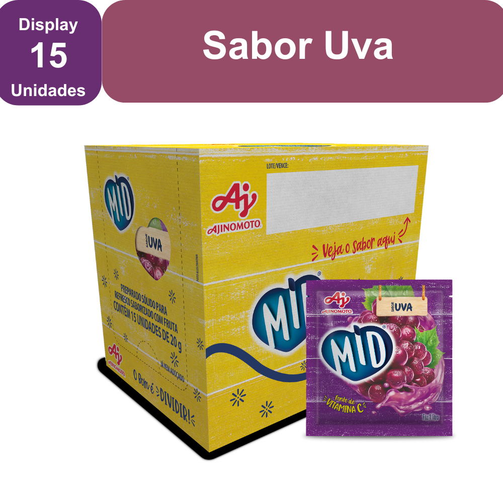 Kit Refresco em Pó MID® Sabor Uva Com 15 Unidades de 20g em Oferta na Shopee