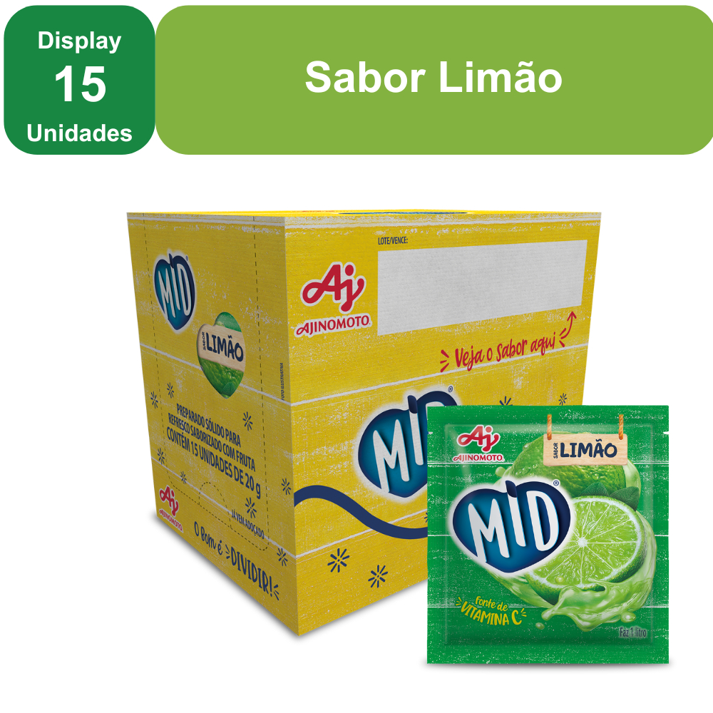 Kit Refresco em Pó MID® Sabor Limão Com 15 Unidades de 20g em Oferta na Shopee