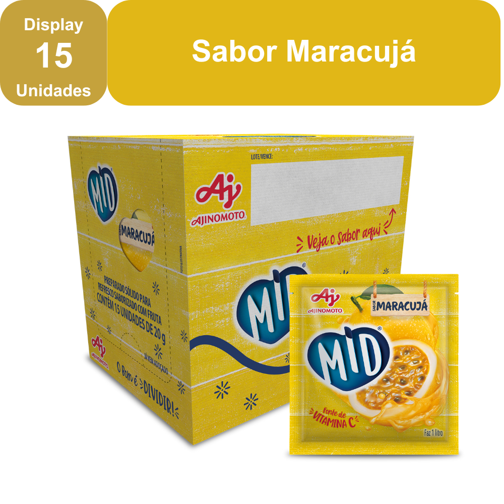 Kit Refresco em Pó MID® Sabor Maracujá Com 15 Unidades de 20g em Oferta na Shopee