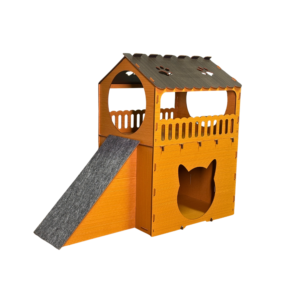 Casa Para Gatos Dois Andares Toca Em Mdf Caramelo Cama Beliche Brinquedo Arranhador Gato Diversão em Oferta na Shopee