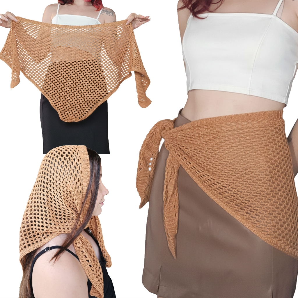 Lenço Bandana Cintura Tricot Vazado Estilo Crochê – Acessório Feminino Moda Verão Praia Look Retrô em Oferta na Shopee