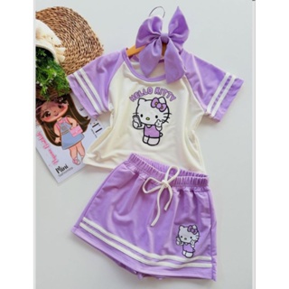 connjunto infatil menina hello kitty shor saia em Oferta na Shopee