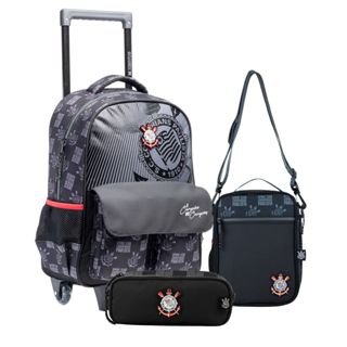 Mochila com Rodas Escolar 41x30cm, Lancheira Térmica, Estojo Triplo Corinthians Xeryus em Oferta na Shopee