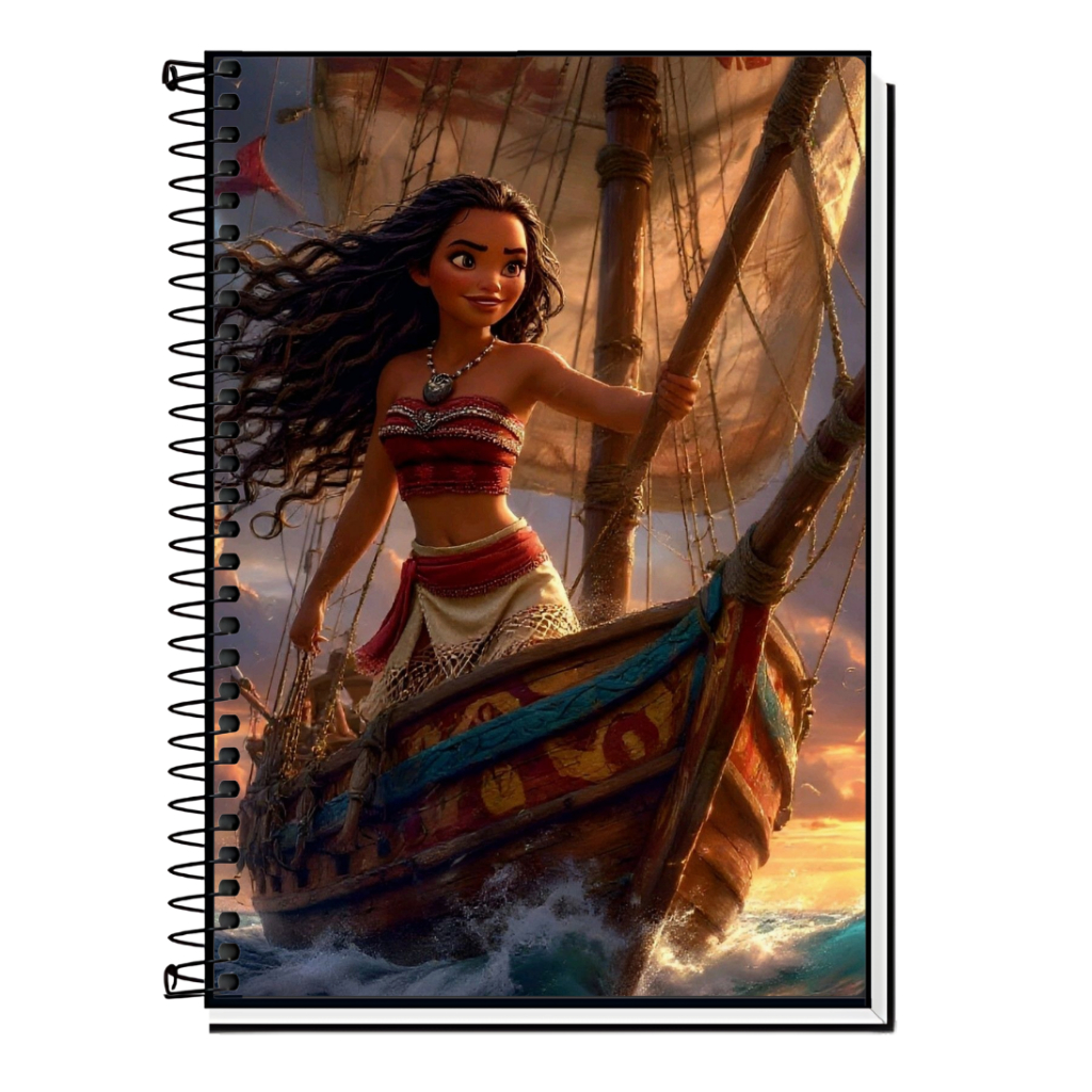 Caderno Escolar Moana Motonui | Princesa dos Mares | Capa Dura & Espiral | 1,10,15 e 20 Matérias - Diversos Modelos em Oferta na Shopee