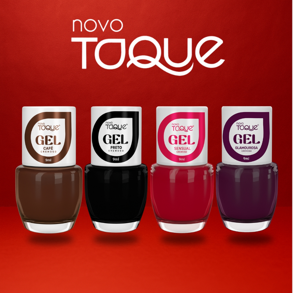 Kit 4 Esmaltes em Gel Novo Toque de Longa Duração Tons de Vermelho Escuro Preto Marrom Lançamento