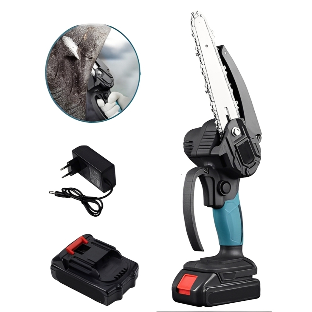 Moto Serra Elétrica Portátil Bivolt Com Bateria 48v Motosserra 6 Polegadas
