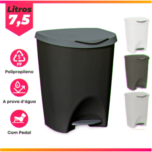 Lixeira Grande Tampa Escritório Cozinha Banheiro Quarto Sala Trabalho Plástico Pedal 7,5l Usual Utilidades