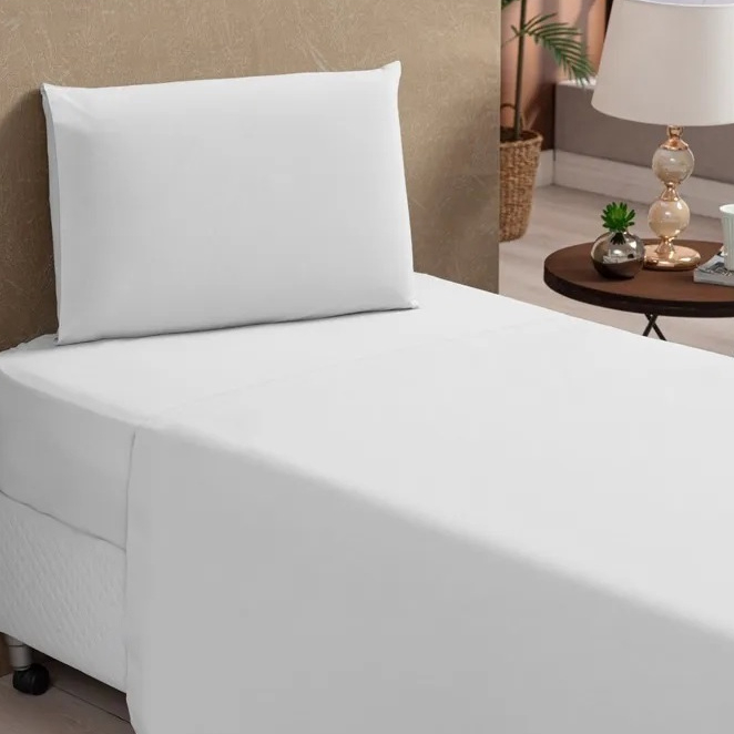 Lençol Solteiro Branco Sem Elástico 400 Fios Toque Seda Hotel Cama em Oferta na Shopee