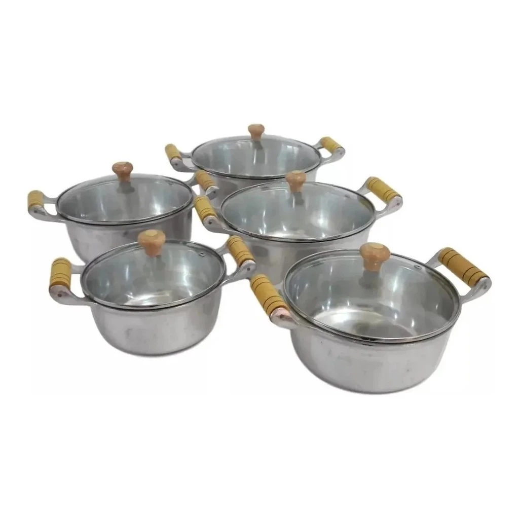 Jogo de Panelas Aluminio Batido Fundido Grosso Kit 5 Peças Tampa de Vidro Temperado