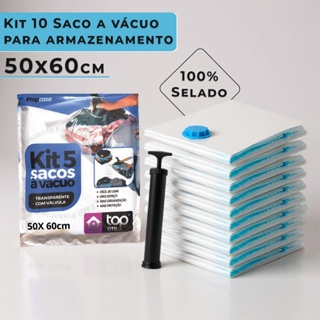 Kit Saco à Vácuo 50X60 com ou sem Bomba Organizador Hermético Guarda Roupa Organização Mala Edredom em Oferta na Shopee