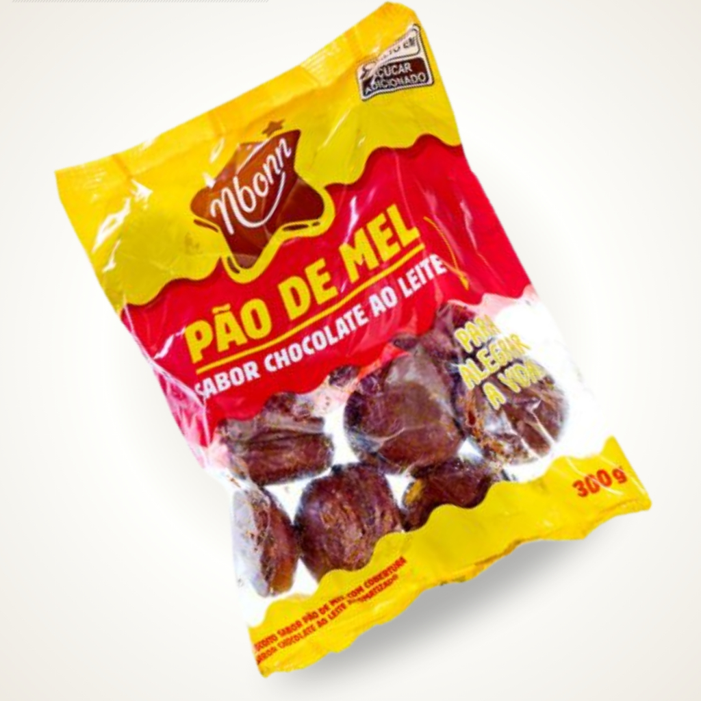 Pão de Mel Coberto com Chocolate ao Leite Nbonn Pacote com 300g Bolacha Doce