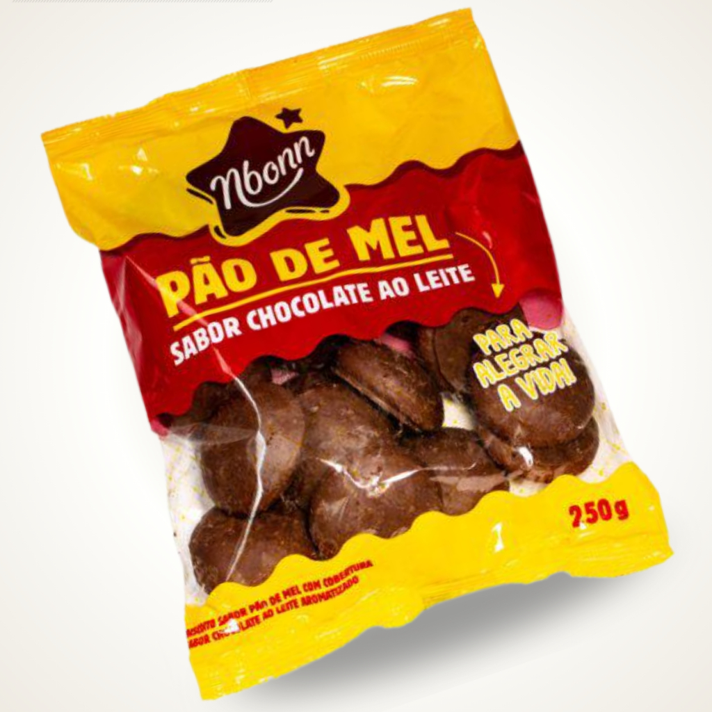 Pão de Mel Coberto com Chocolate ao Leite Nbonn Pacote com 250g Bolacha Doce