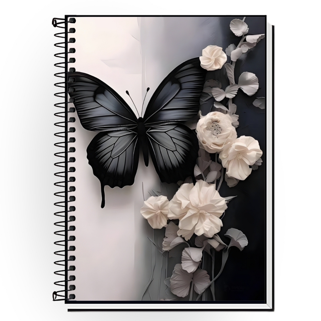 Caderno Borboleta Preta Escolar 1 10 15 20 Matérias Personalizado | Capa Dura Luxo | Envio Rápido 24h Presente