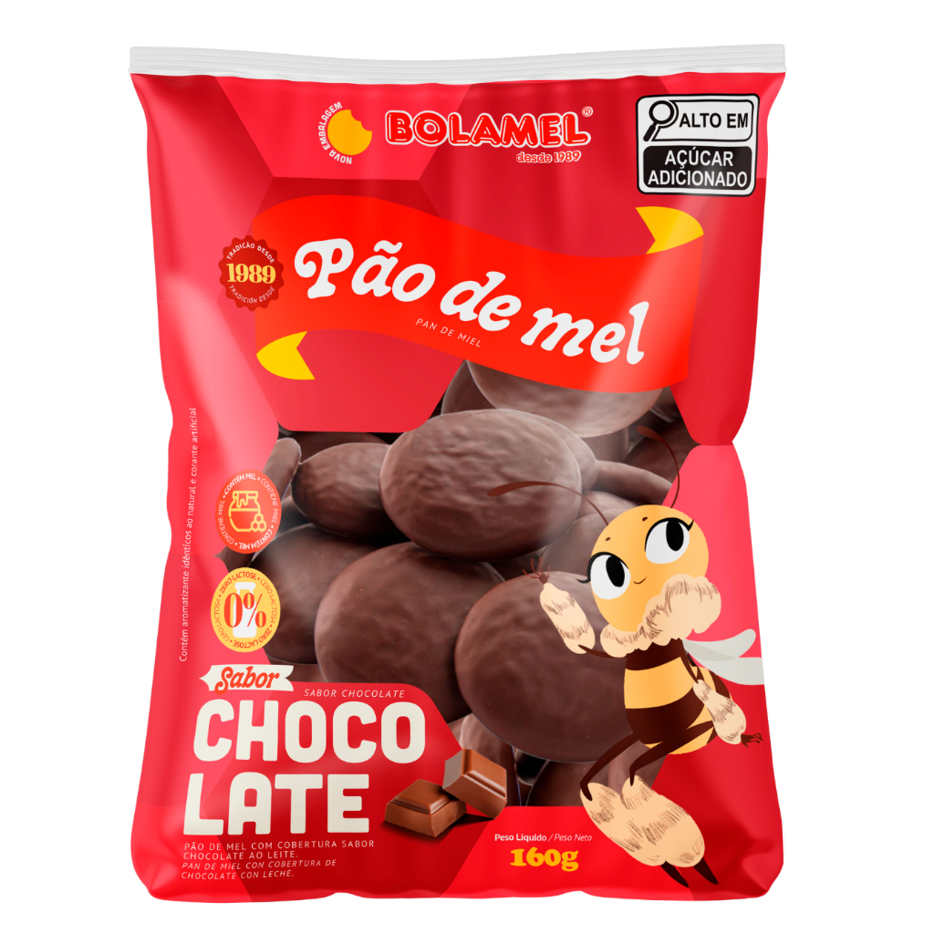 Kit com 2 pacotes de Pão de mel com cobertura de chocolate ao leite Bolamel 160g em Oferta na Shopee