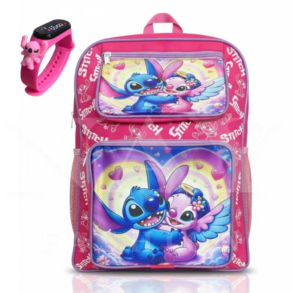 Kit Mochila Lilo Stitch Escolar Infantil  + Relógio Digital Personagem Menino Menina Escola em Oferta na Shopee