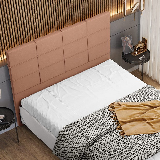 Cabeceira Cama Box Casal 140 cm Roma W01 Linho Rosê - Lyam