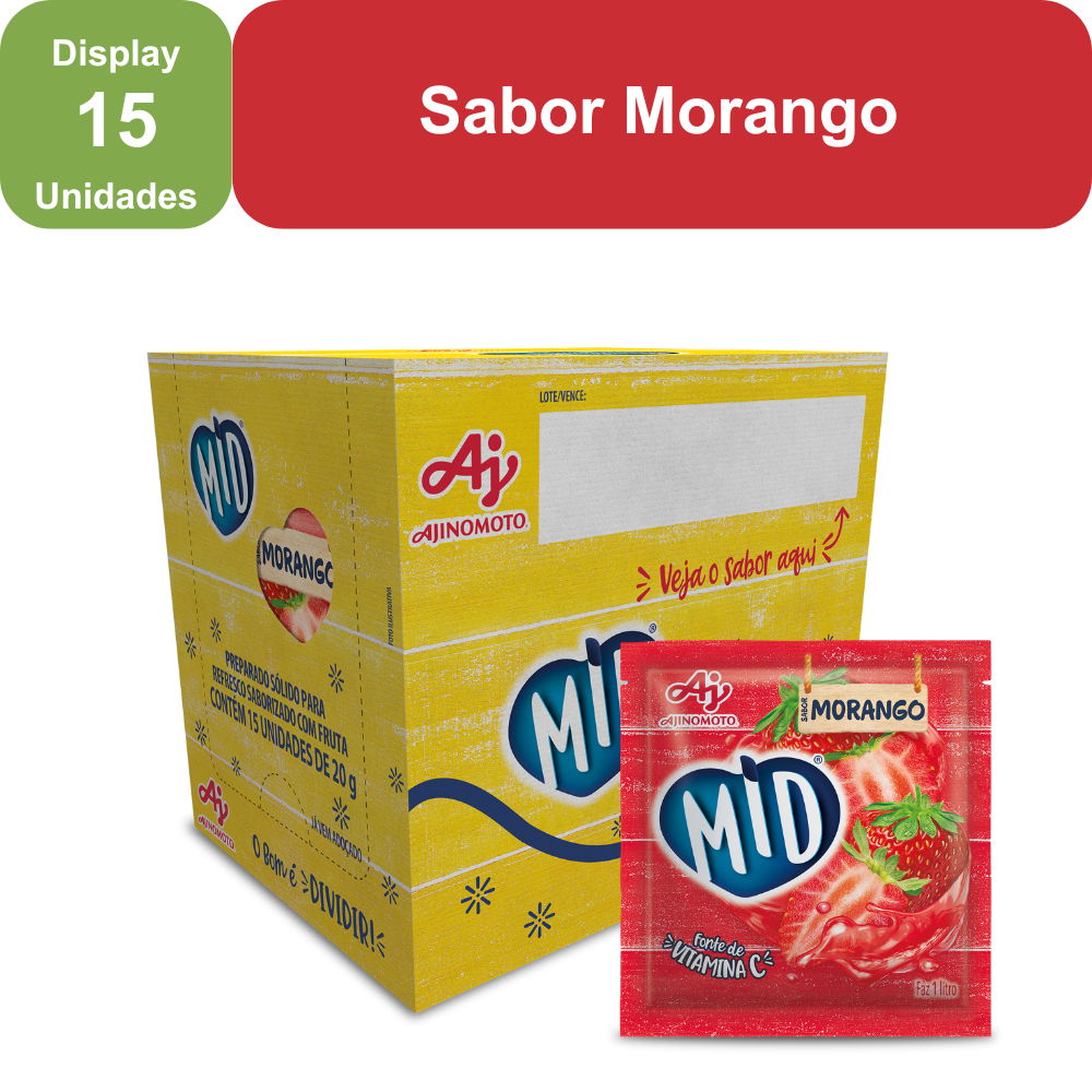 Kit Refresco em Pó MID® Sabor Morango Com 15 Unidades de 20g
