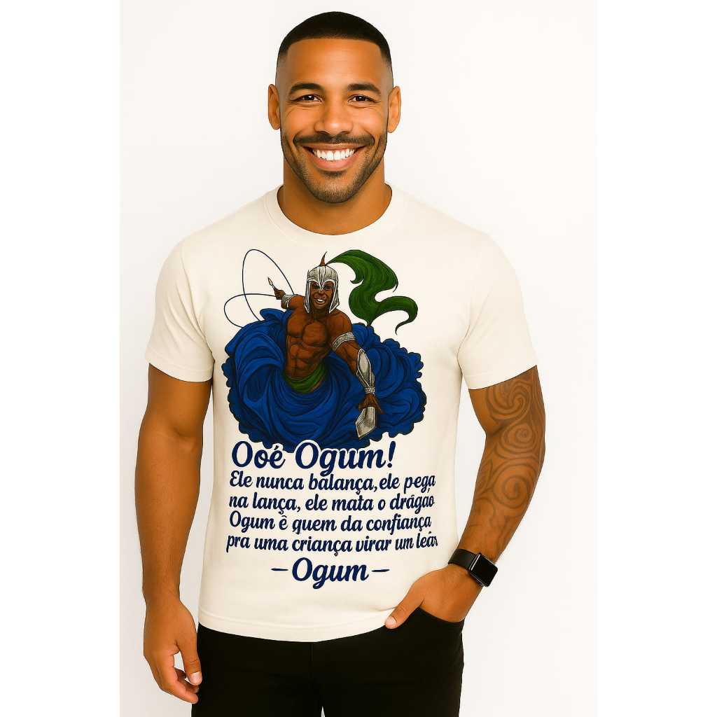 Camiseta Masculina estampada DTF 100% Algodão diversas estampas academia ogum religião