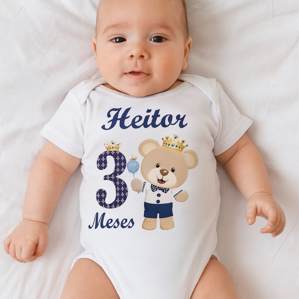 Body de Bebe Ursinho Mesversário Ursinho Personalizado Com Nome Do Bebê