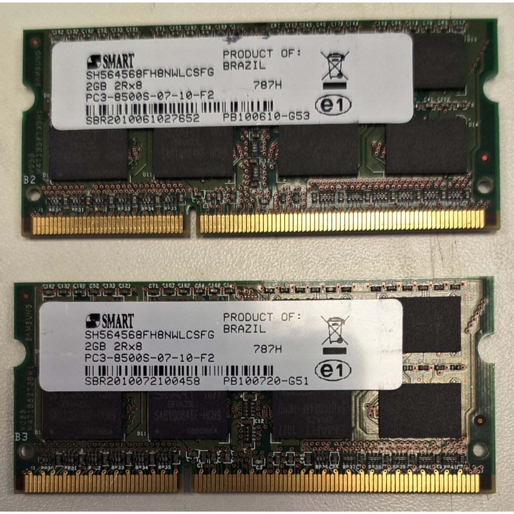 Memórias Smart 2Gb DDR3 8500s (par)