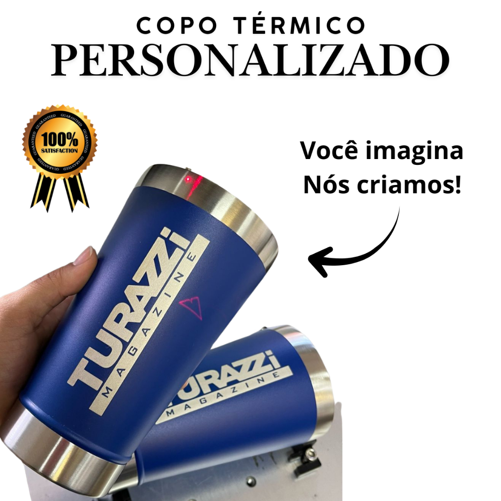 Copo Térmico Personalizado Premium 473ml Com Tampa e Abridor Nome Logo Frase Empresa
