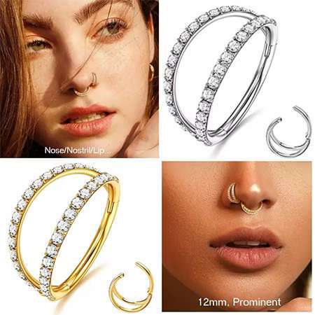 Piercing de Concha com Argola Dupla Articulada - Pvd Cravejada De Zircônia em Oferta na Shopee
