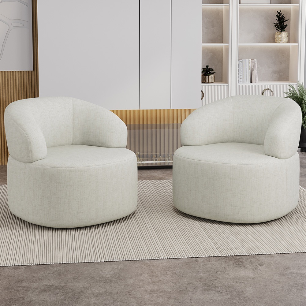 Kit 02 Poltronas Giratória Orgânica Para Sala de Estar Living Helena L02 Linho Cru - Lyam Decor